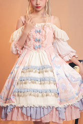 Pink Cloud Dreamland Bowknot Strapless Multi-Layer Ruffled Sweet Lolita OP Dress